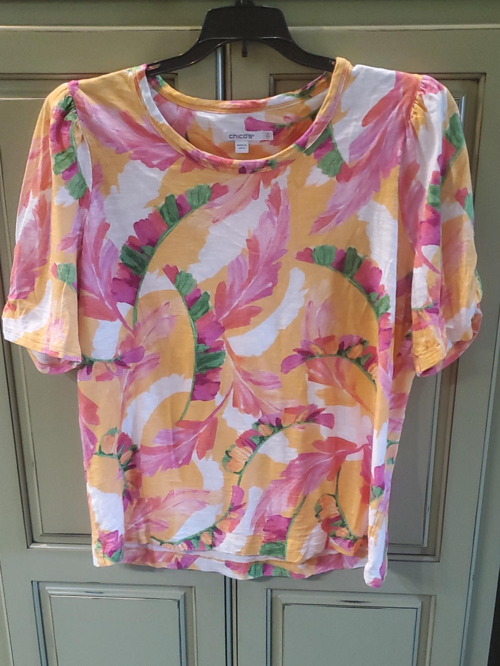 Chico's Yellow Pink Green Floral Short-Sleeve Tee